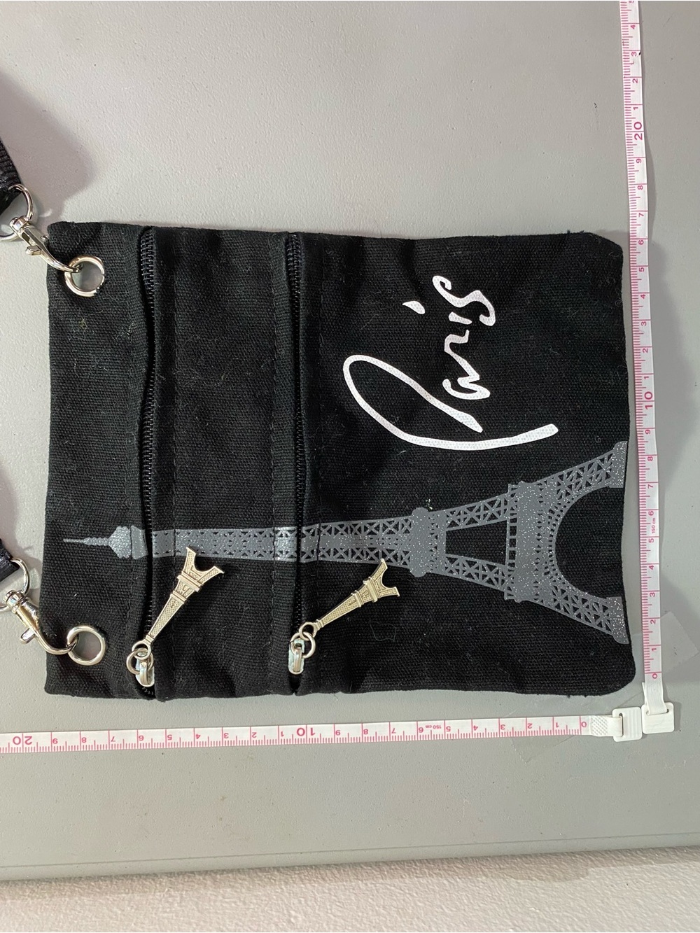 Black Paris Las Vegas Canvas Crossbody Bag with Eiffel Tower Print Rare
